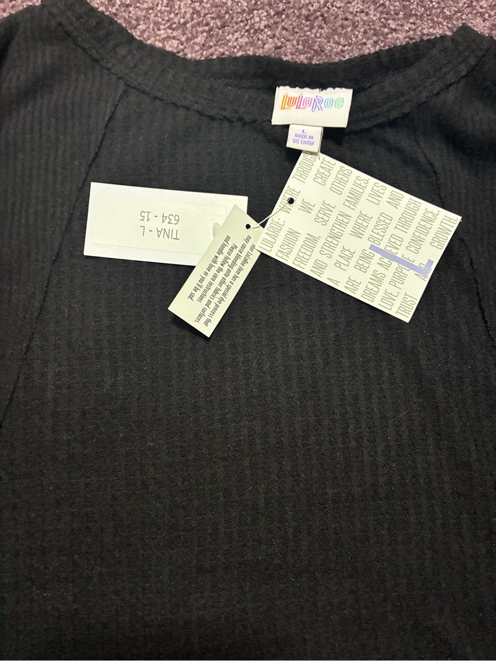 LuLaRoe Women’s Black Waffle Knit Sweater - Lightweight Long Sleeve style TINA - Picture 3 of 4